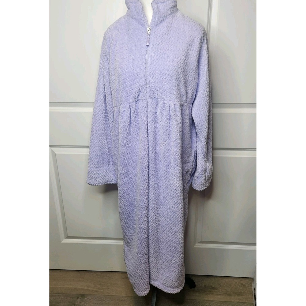 Stan Herman Women's Zip Up House Coat Robe Size Large Lavender Plush